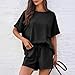 Lxiaozhu Women's 2 Piece Outfits Fashion 2025 Summer Cuffed Short Sleeve Shirt with Shorts Solid Comfy Matching Tracksuits