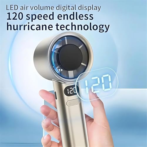 Image of Portable Handheld Fan 120 Speed Stepless Adjustable Mini Turbo Fan, Rechargeable 1800mAh Battery, LED Digital Display, Type-C Fast Charging Desk Fan for Travel & Office (Multi-Color)