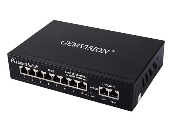 GEM Vision 8 Channel 8-Port PoE Switch with 2 Uplink Ports | 10/100 Mbps Fast Ethernet | 30W Max Output per Port | Ai Smart Monitoring | Plug & Play Network Switch for CCTV & IP Cameras (8 Port)-image-2