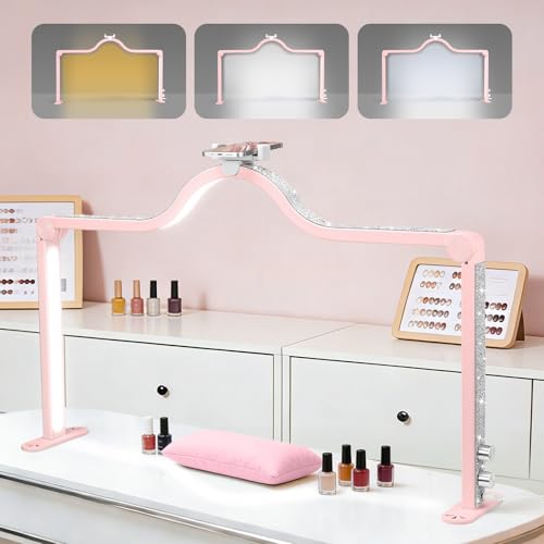 Arch Half Moon Light: Professional 34 inch 420 LED Beads - Nail Lamp for Desk Adjustable Brightness 3 Color Temperature - Foldable Nail Tech Light for Manicure Crafting (Pink)