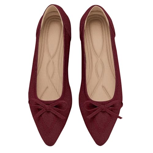 Image of TINGRISE Women's Flats Pointed Toe Bow Knit Ballet Shoes Comfortable Dressy Mesh Slip On Flat