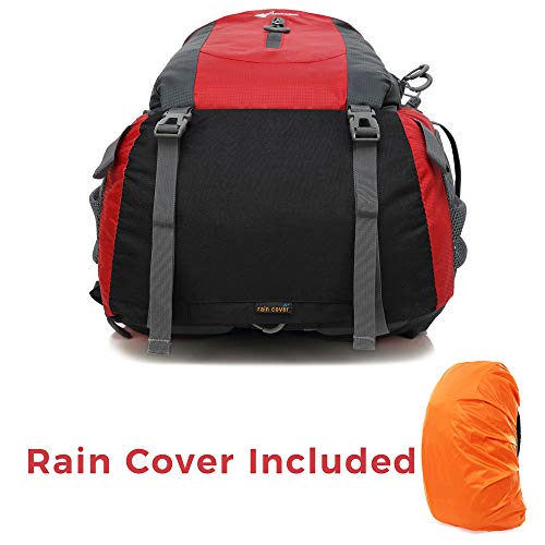 TurnWay Amanda 50L Water-Resistant Travel Backpack/Casual/Hiking/Camping Daypack with Rain Cover, Headphone Hole (Red) - Image 4