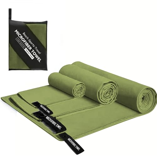 Microfibre Towel, Beach towel Bath Towel Gym towel Super Absorbent Towel Quick Drying Camping Towels for Swimming Camping Gym Bath Yoga Golf Hiking Backpacking (Green, 3)