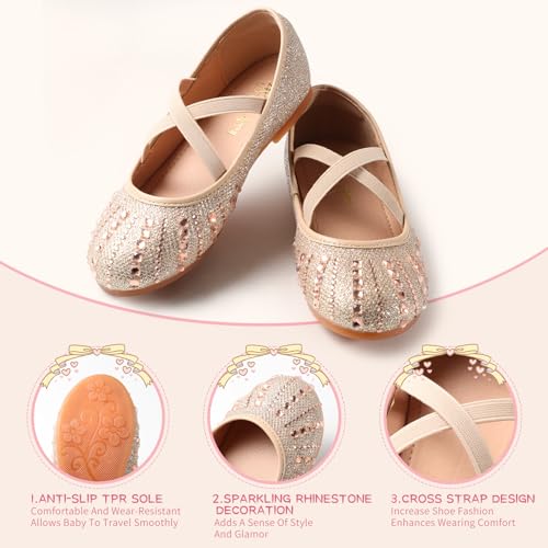 Girls' Sparkling Princess Party Shoes with Rhinestones — Mary Jane Dress Shoes with Flat Soles, Perfect for School Dances and Back-to-School Celebrations2