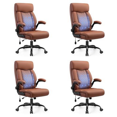 Image of Ergonomic Office Chair with Lumbar Support, Executive Leather Computer Desk Chair with Flip Up Arms & Rocking Function, High Back Big and Tall Comfortable Gaming Chair for Home Office