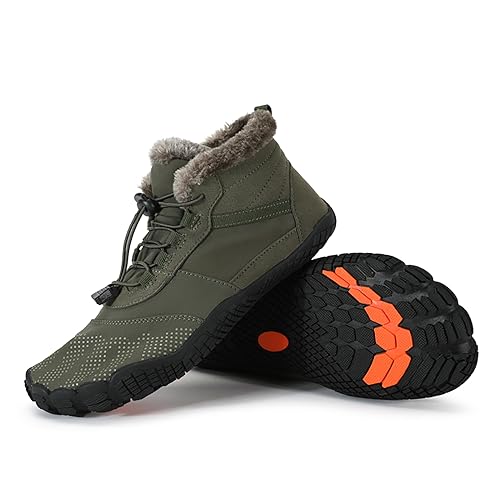 Dinint Wide Toe Shoes Men Women Barefoot Warm Winters Minimalist Cross Trainer Casual Hiking Cotton Boots Sneakers Army Green