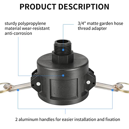 Huazu 275 330 Gallon IBC Tote Fittings, IBC Tote Tank Drain Adapter 2 Inch Camlock Fittings to 3/4 Inch Male Garden Hose Thread for IBC Tote Containers and Garden Hose Fittings