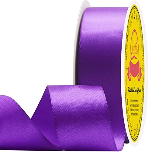 Image of Double Face Purple Satin Ribbon 1-1 /2 inch X 50 Yards Polyester Purple Ribbon for Gift Wrapping Very Suitable for Weddings Party Invitation Decorations and More
