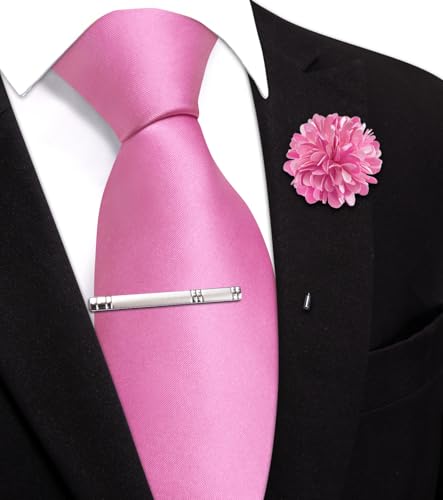 Image of Hi-Tie Pretied Boys Ties Solid Color Kids Adjustable Necktie Lapel Pin Clip Set Age 8-12 Wedding School Graduation