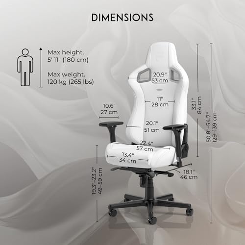 Epic Sedia Gaming Bianco - Sedia da gioco - Gaming Chair - Sedia da ufficio ergonomica - Sedia girevole - Poltrona bianca - Sedile Gamer, 120 kg di capacità di carico - Sedia gaming - Immagine 2