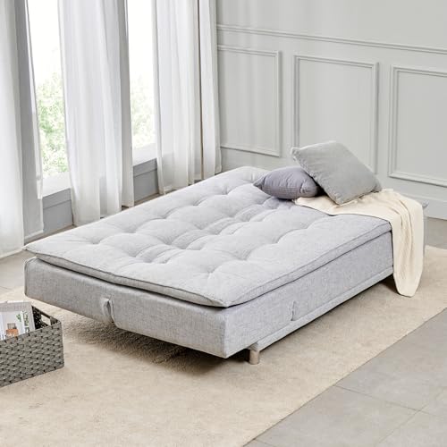 Image of Home Centre | Claudia Fabric 3-Seater Sofa Cum Bed | Sofa Bed with Lounger for Living Room | Solid Wood | Grey | 1 Year Warranty