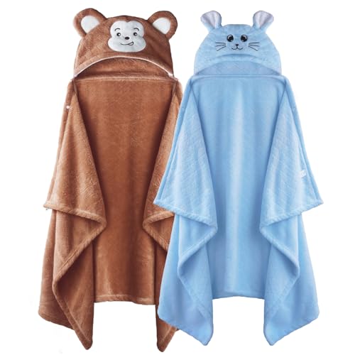 Image of Toddler Bath Towel Hooded Kids Towels Bath Toddler Towels for Boy Girl 0-5 Years, 2-Pack Soft & Absorbent Kids Hooded Bath Towels for Toddlers 1-3, Baby Bath Towels with Hood Large 50'' x 32'' Thick
