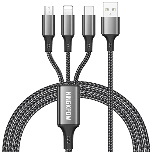 NINGKPOW Câble Multi USB, 3 en 1 Câble Universel [1.2M] Multi Chargeur USB Câble en Nylon avec Micro USB Type C Câble pour Phone, Samsung Galaxy, Huawei, Honor, OnePlus - Gris