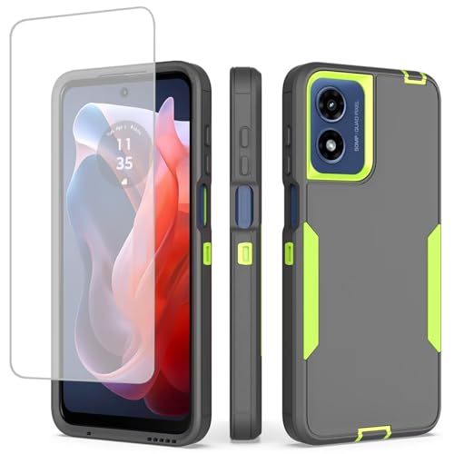 Zoeirc Case for Moto G Play 2024 4G Case, for Moto G Play Gen 3 with Tempered Glass Screen Protector, Dual Layer Shockproof Rugged Protection Cover for Motorola Moto G Play 2024 4G Gray Green