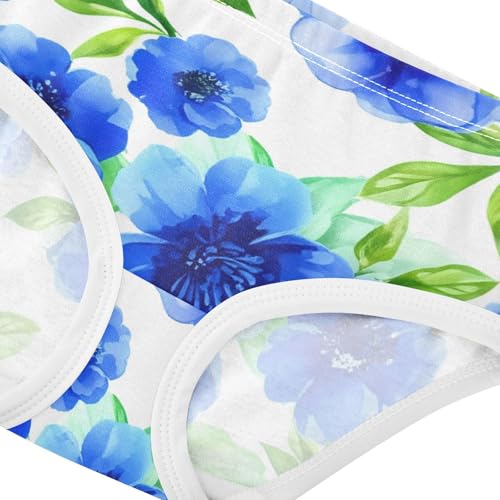 Delicate Blue Flowers Leaves Girl Panties Cute Toddler Underwear Custom Cotton Artistic Briefs Kids Undies 2t4