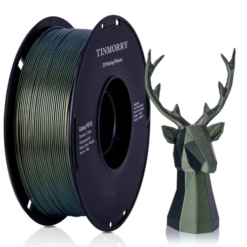 TINMORRY Rapid PETG Filament 1.75 mm, Galaxy PETG 3D Printer Filament, PETG with a Rapid Flow Rate, Compatible with Bambu FDM 3D Printer, 1 kg 1 Spool, Galaxy Green Gold