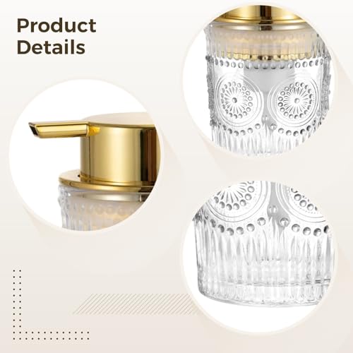 Image of 2 PCS Golden Foaming Soap Dispensers, Unique Glass Foam Soap Dispenser, 300 ml Refillable Liquid Soap Dispenser for Kitchen Bathroom