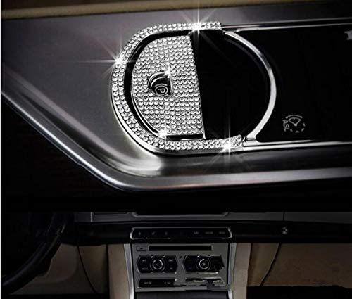 YUWATON Car Interior Bling Accessories for Jaguar XJ XF Parking Button Bling Crystal Fashion Rhinestone Decals Ring Car Bling Accessories(Silver)