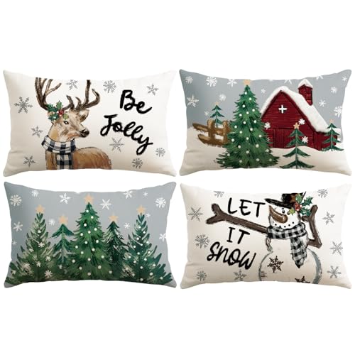 Artscope 4er Set Schneemann und Elch Kissenbezüge 40x60cm Weihnachten...
