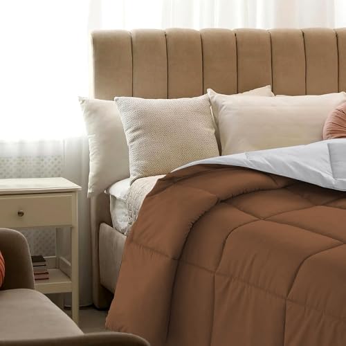 Image of Quilt for All Season 150 GSM Comforter Duvet /Ac Blanket Double Bed Soft Microfiber Lightweight (90 inch X100 inch Inches) - Double Bed Comforter - Chocolate Brown /Silver Grey Color