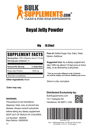 Bulksupplements.com Royal Jelly Powder - Royal Jelly 1000Mg - Royal Jelly Nutritional Supplements - Royal Jelly Supplement - For Immune Support - 1000Mg Per Serving (10 Grams - 0.35 Oz) #TOP1