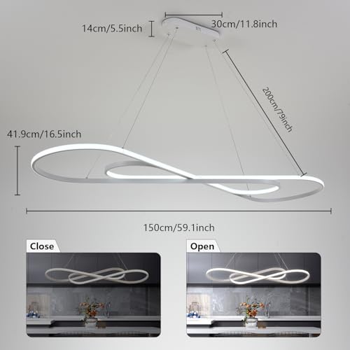 Image of Large Led Chandelier 59.06in Modern Led Pendant Light for Kitchen Island Lighting Dimmable via Remote