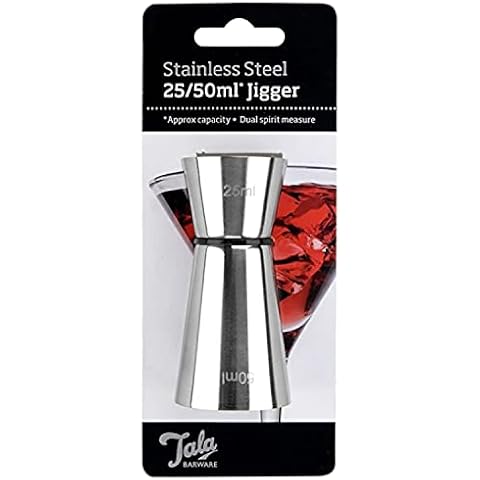 Tala Stainless Steel Cocktail Jigger - Dual Spirit Measuring Cup for Home Bar - Single & Double Shot Measure, 25ml & 50ml Cover