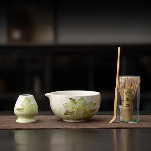 JIKANNOYA 抹茶 セット matcha set 茶道具 4点セット陶器 抹茶茶碗 bowl 茶杓 茶せん 百本立 whisk 茶筅立て くせ直し お手入れも簡単 初心者 自宅用 ceremony 母の日 父の日 誕生日 贈り物 gift おしゃれ