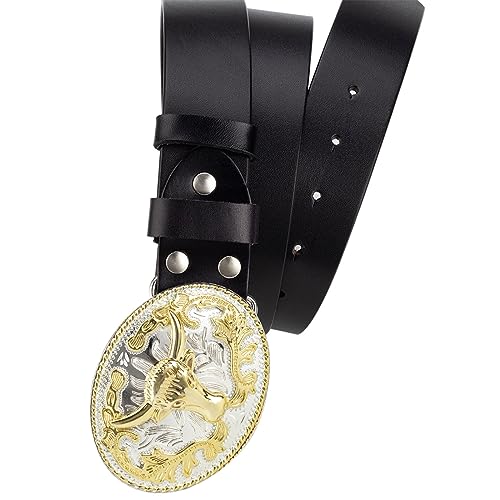 Belt Men Bull, Western Cowboy Belts for Men Golden Bull Leather Belt,Black,110CM/43.3''2