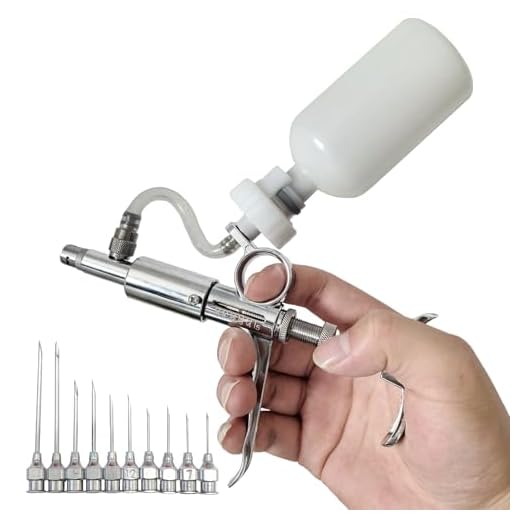 MOAOEC 0.2ml~5ml Livestock Syringe,Stainless Steel Adjustable Dose Continuous Syringe,with 10 Needles for Livestock - Horses, Cattle, Pigs, Sheep, Poultry