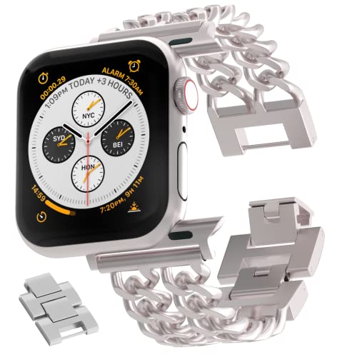 Image of Gold Watch Bands for Women Compatible with Apple Watch Band 38mm 40mm 41mm 42mm 44mm 45mm 46mm 49mm Adjustable Metal Band Cowboy Steel Chain Bracelet for iWatch Series1 /2 /3 /4 /5 /6 /7 /8 /9 /10 /11 /SE