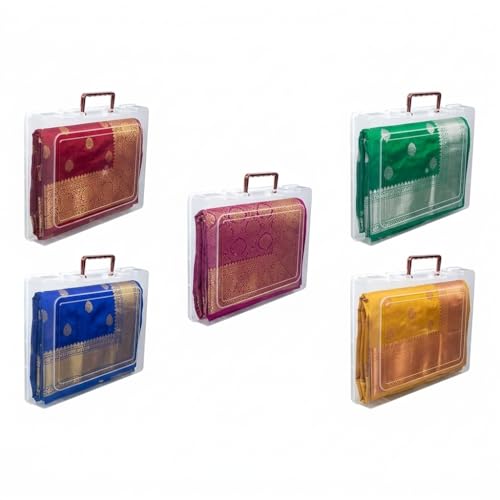Image of Multipurpose Plastic Rectangular Storage Boxes with and Handle Matte Finish for Saree, Laptop, Books (Set of 5, Dulhaniya)