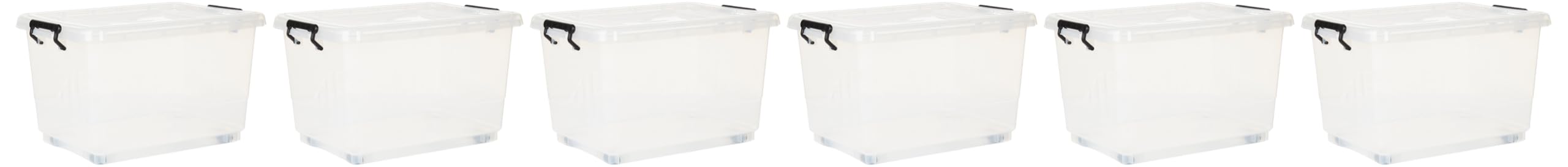 Cosmoplast 33L Clear Plastic Storage Box with Wheels & Lockable Lid Set of 6