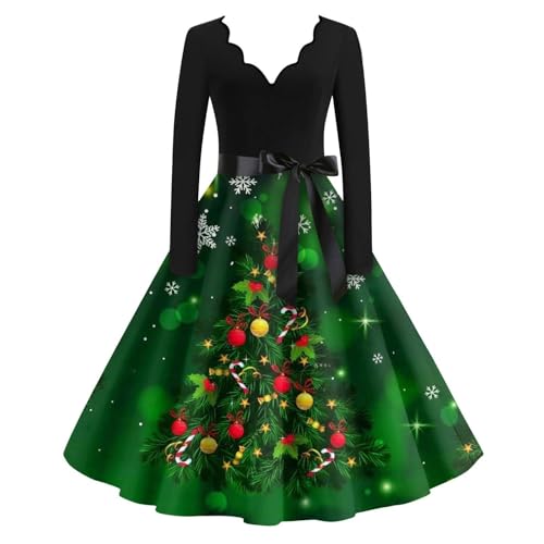 Vestido de Papá Noel para mujer, elegante, de terciopelo, cuello en V, vestido de fiesta, vestido de Navidad, manga larga, curvado, swing, mini vestidos de talla grande, vestido de fiesta para cóctel,