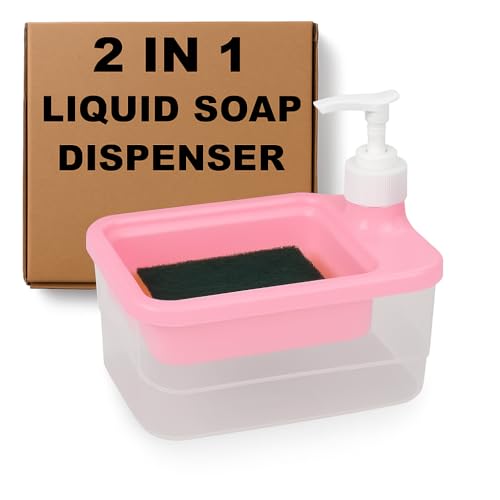 Zuku Liquid Soap Dispenser for Kitchen Dishwash Liquid Soap Dispenser for Kitchen Sink Dish Washer Box Dispenser Liquid with Free Sponge(Pink)
