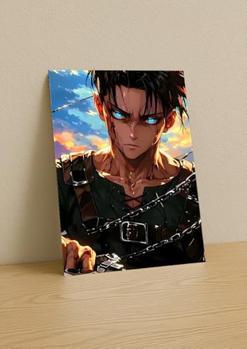 Image of NIJUKA Anime Printed A4 Size Metal sheet Poster For Home And Room Decoration | For Anime Art Fans Boys And Girls (Levi Captain)