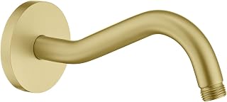 RANDOM 8 Inch Curved Shower Arm with Flange Brushed Gold S-Shape Shower Head Extension Arm Stainless Steel,Wall Mounted.RD-91068-8BG