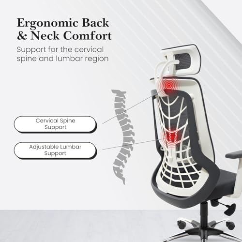Image of activa Cyber Ergonomic High Back Office Chair | Mesh Computer Chair with Adjustable Headrest | Lumbar Support | Armrest & Swivel Wheels | Comfortable Chair for Home /Office /Study /Gaming (White Grey)