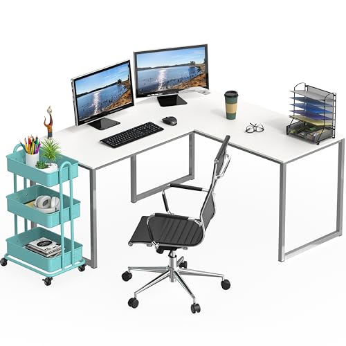 Image of SHW Mission 55 x 60 Inches L-Shape Home Office Computer Desk, White