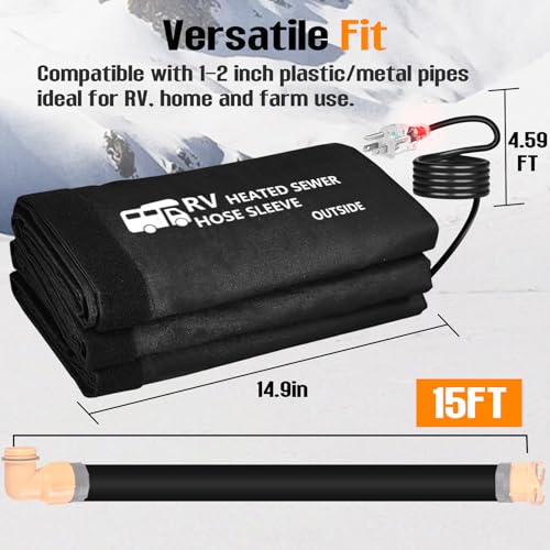 Image of Sewer Hose with Heated Sleeve Avoid Freezing at -45F, Blue Rv Sewer Hose kit ，Sewer Hose for Rv Camper /Rv Accessories (15FT-1)