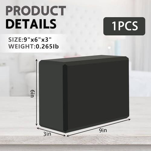 MBHKRRS 9\"x6\"x3\" Yoga Blocks, Soft Non-Slip Surface Premium Foam Blocks, Supportive, Lightweight, Odor Resistant, Yoga Accessories for Pilates Meditation General Fitness Stretching Toning (black-1 Pack)