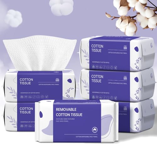 Image of Disposable Face Towel 600 Count, Face Clean Towels, Soft Cotton Dry Wipes Facial Cloths Towelettes for Washing and Drying, Facial Tissue for Cleansing, Skincare and Makeup Remover