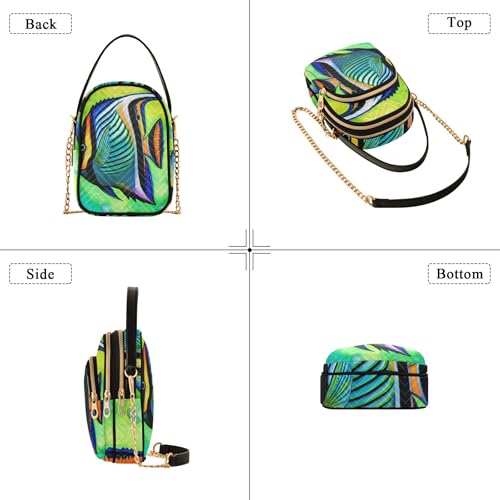Colorful Tropical Fish Green Blue Shoulder Purse Handbag Quilted Chain Wallet Cell Phone Purse Cute Crossbody Clutch Zipper Tote4