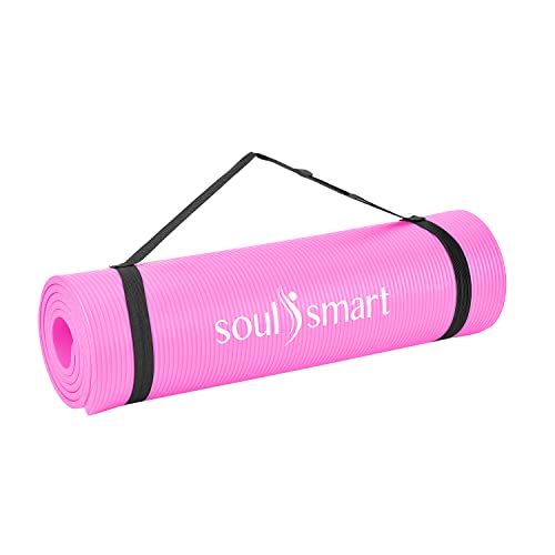 Foto von SOUL SMART von SHOP LC Yogamatte rutschfest NBR Trainingsmatte für Fitness, Pilates & Gymnastik, leichte Reisematte für zu Hause oder draußen mit Tragegurten, Stärke10 mm Rosa