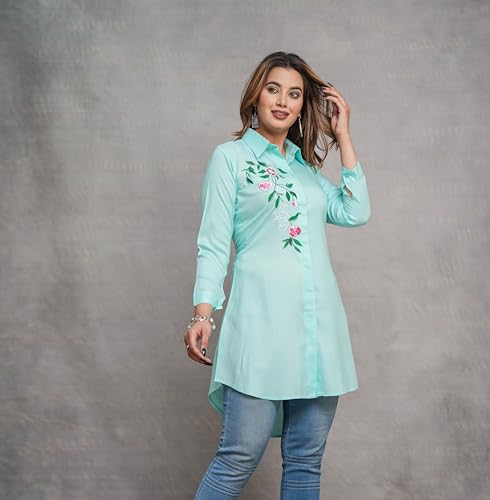 Image of Casual Full Sleeve Hand Embroidery Rayon Women's Long Shirt