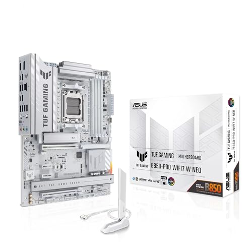 TUF Gaming B850-PRO WiFi7 Neo, Scheda Madre AMD ATX, 14+2+1 Fasi Alimentazione, Slot DDR5, PCIe 5.0 Ready, 3 slot M.2, WiFi 7, Ethernet Realtek 2,5 GB, USB-C da 20 Gbps, Aura Sync, Bianco