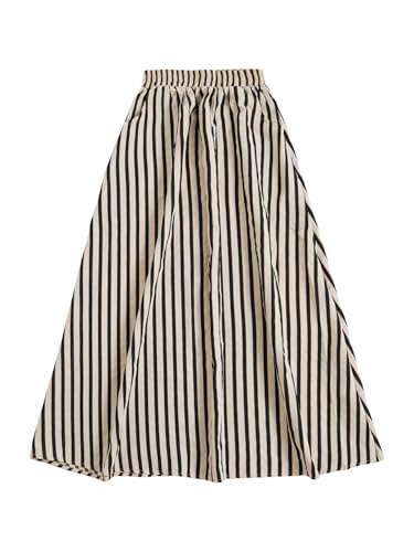 GORGLITTER Women's Striped Long Skirt Elastic Waist A Line Flowy Maxi Skirts with Pockets