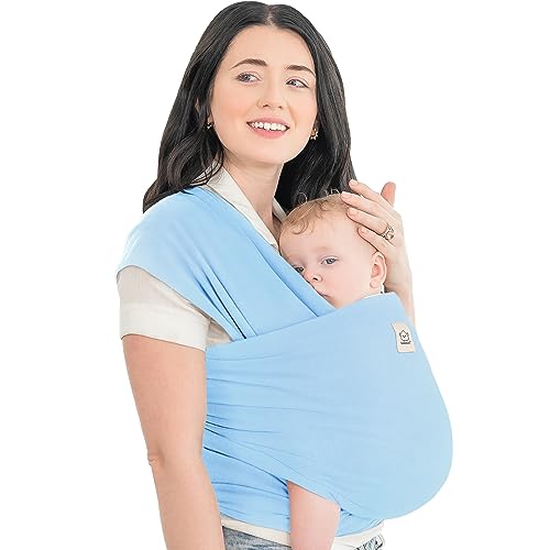 Image of KeaBabies Baby Wrap Carrier - All in 1 Original Breathable Baby Sling, Lightweight Hands Free Baby Carrier Sling, Baby Carrier Wrap, Baby Carriers for Newborn, Infant, Baby Wraps Carrier (Light Blue)