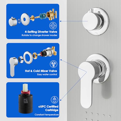 Image of ROVOGO Shower Panel Tower System with 4 Shower Modes, 46.5 inch, No Led Lights