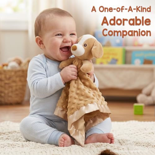 Image of Baby Security Blanket Soft Minky Baby Lovey Dog Plush Blanket for Boys and Girls,Snuggle Toy Lovie Newborn Gift Unisex Lovie Gift for Toddler, Light Brown 16 Inch